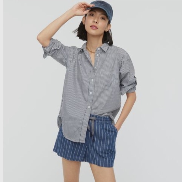 J. Crew Women's 3" Seaside Pull-on Shorts Indigo Stripe Sz Large Coastal Preppy - Picture 2 of 11